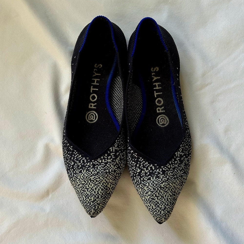 Rothy’s The Point Midnight metallic silver sparkle flats